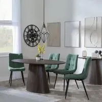 Palma Oval Dining Set with Corona Chair - Walnut, Green Fabric