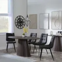 Palma Oval Dining Set with Corona Chair - Walnut, Grey Fabric