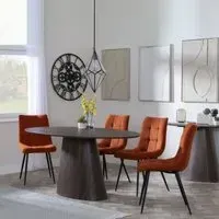 Palma Oval Dining Set with Corona Chair - Walnut, Orange Fabric