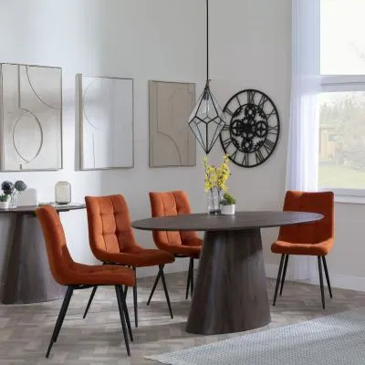Palma Oval Dining Set with Corona Chair - Walnut, Orange Fabric