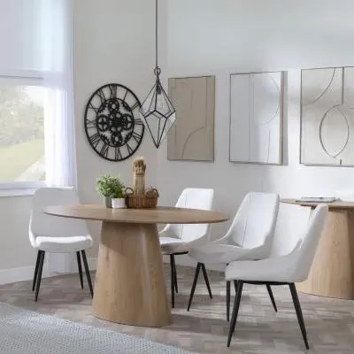 Palma Oval Dining Set with Darwin Chair - Oak, Cream Fabric