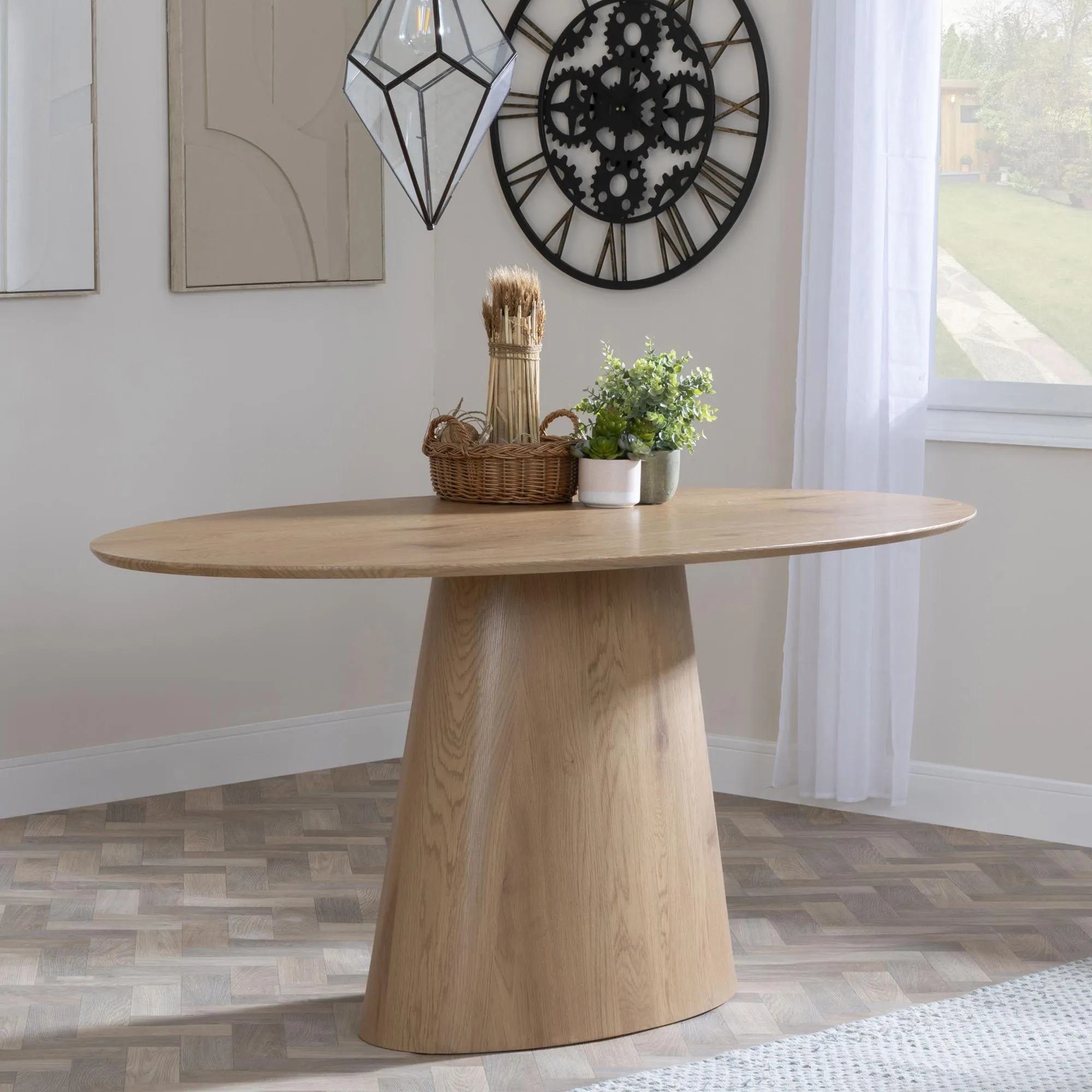 Palma Oval Dining Set with Darwin Chair - Oak, Dark Grey Fabric