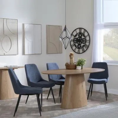 Palma Oval Dining Set with Darwin Chair - Oak, Dark Grey Fabric