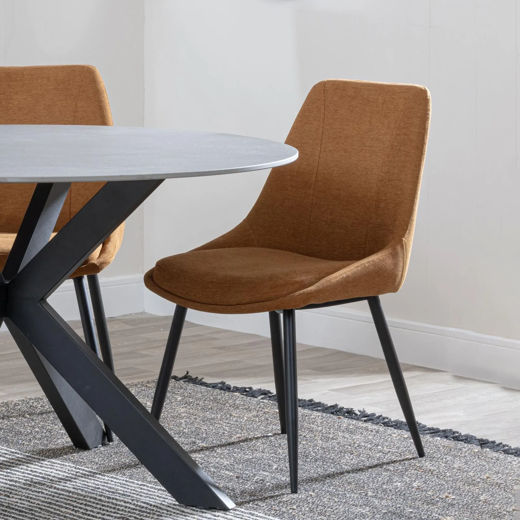 Palma Oval Dining Set with Darwin Chair - Oak, Orange Fabric