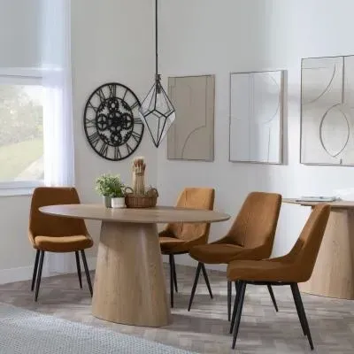 Palma Oval Dining Set with Darwin Chair - Oak, Orange Fabric