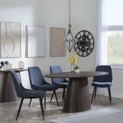 Palma Oval Dining Set with Darwin Chair - Walnut, Dark Grey Fabric