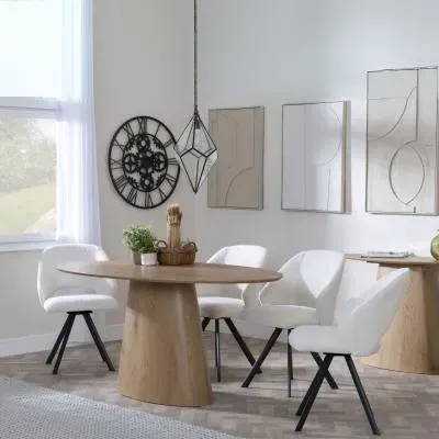 Palma Oval Dining Set with Ion Swivel Chair - Oak, Cream Boucle