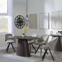 Palma Oval Dining Set with Ion Swivel Chair - Walnut, Beige Velvet