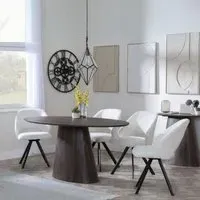 Palma Oval Dining Set with Ion Swivel Chair - Walnut, Cream Boucle