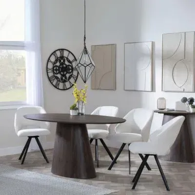 Palma Oval Dining Set with Ion Swivel Chair - Walnut, Cream Boucle