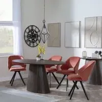 Palma Oval Dining Set with Ion Swivel Chair - Walnut, Orange Velvet