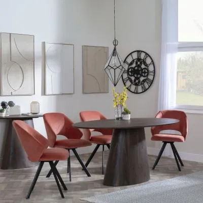 Palma Oval Dining Set with Ion Swivel Chair - Walnut, Orange Velvet
