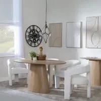 Palma Oval Dining Set with Kiefer Chair - Oak, Cream Boucle