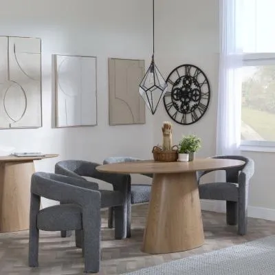 Palma Oval Dining Set with Kiefer Chair - Oak, Grey Boucle