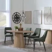 Palma Oval Dining Set with Peyton Chair - Oak, Green Fabric