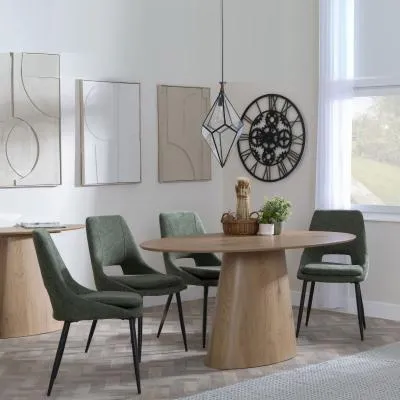 Palma Oval Dining Set with Peyton Chair - Oak, Green Fabric