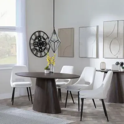 Palma Oval Dining Set with Peyton Chair - Walnut, Cream Fabric