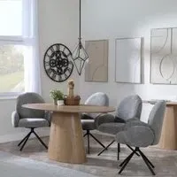 Palma Oval Dining Set with Theo Swivel Chair - Oak, Dark Grey