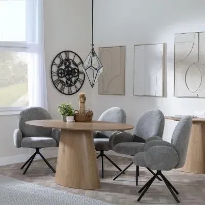 Palma Oval Dining Set with Theo Swivel Chair - Oak, Dark Grey