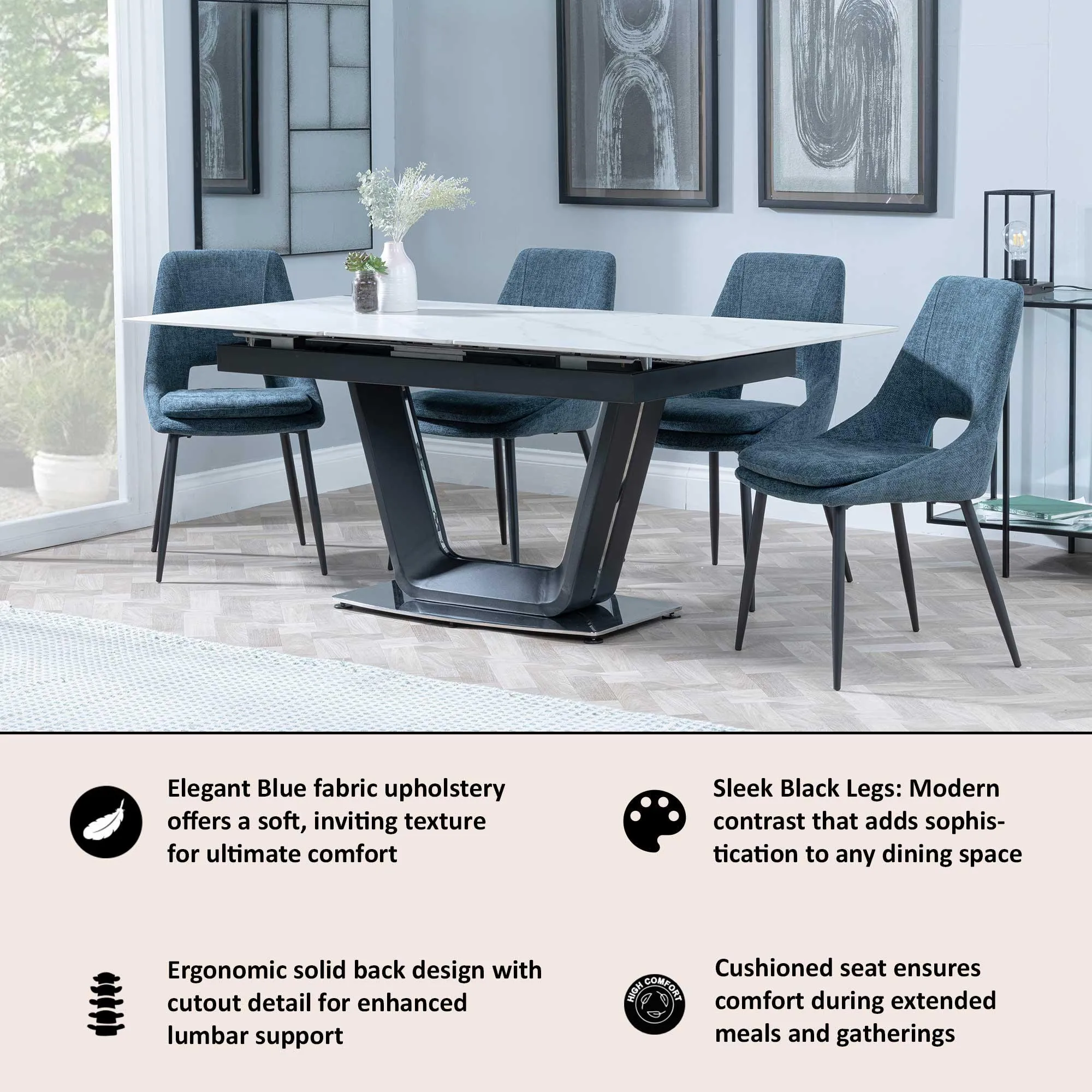 Peyton Dining Chair - Blue, Boucle Fabric