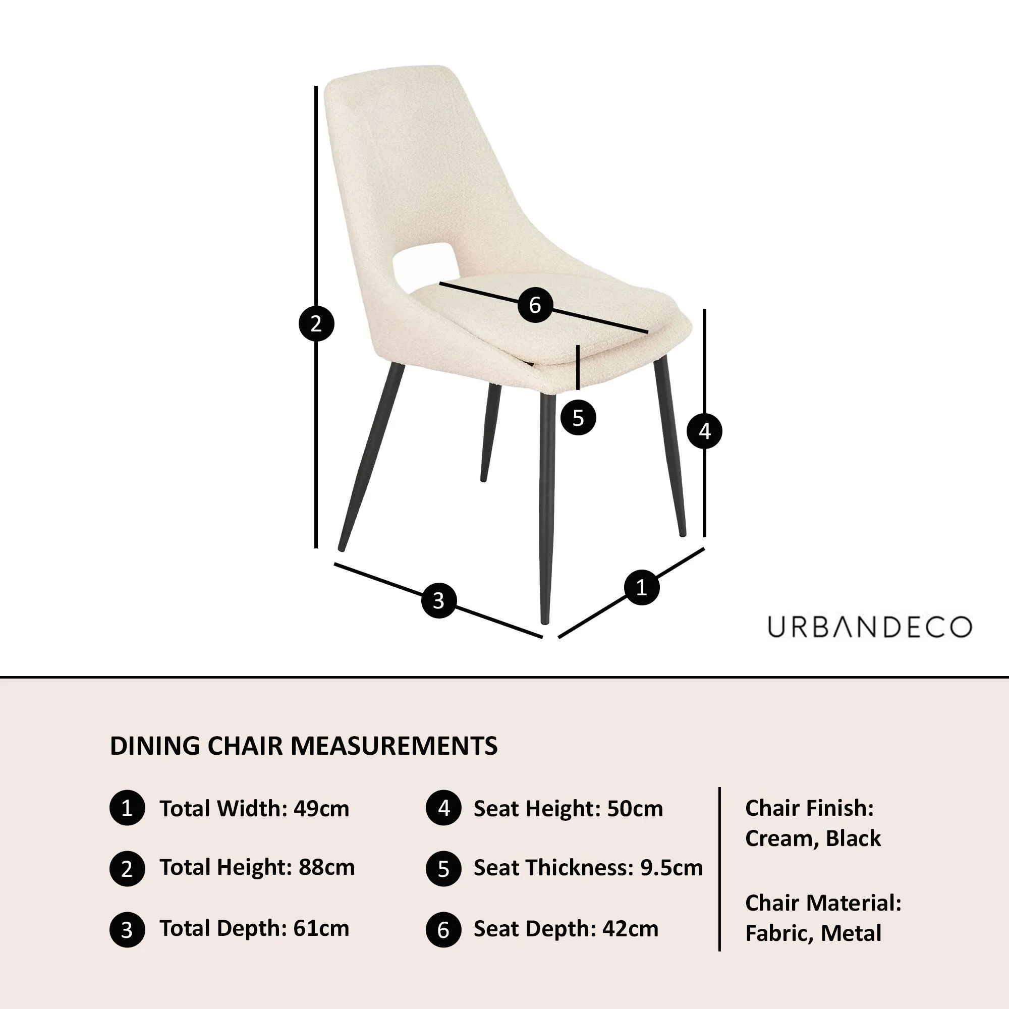 Peyton Dining Chair - Cream, Boucle