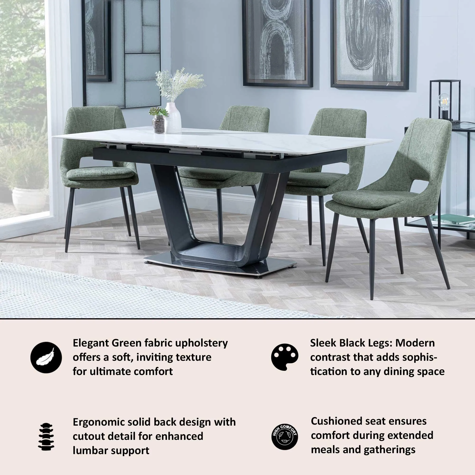 Peyton Dining Chair - Green, Boucle Fabric