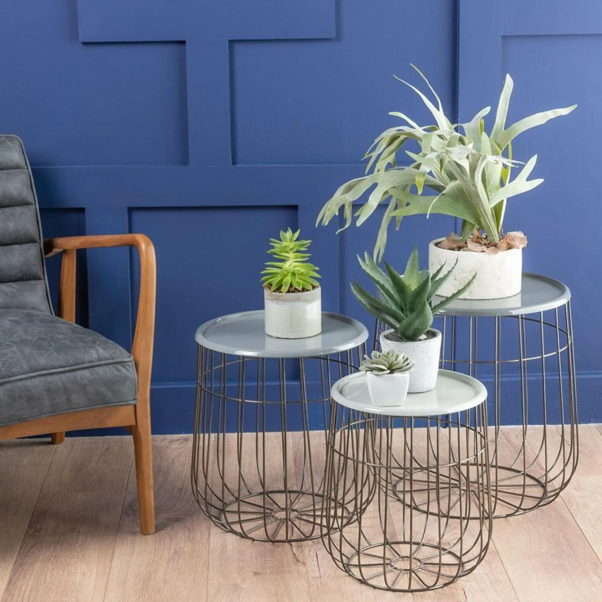 Quinn Round Nesting Tables Set of 3 - Grey, Metal