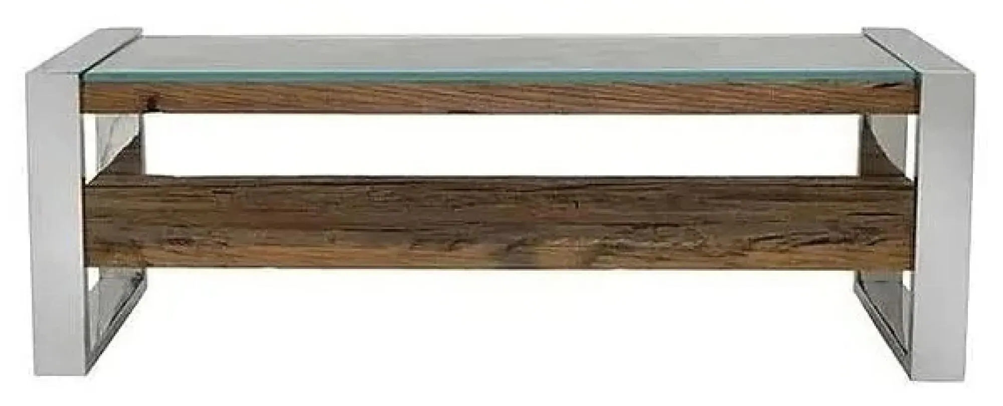 Railway Sleeper 120cm TV Bench with Glass Top - Reclaimed Wood