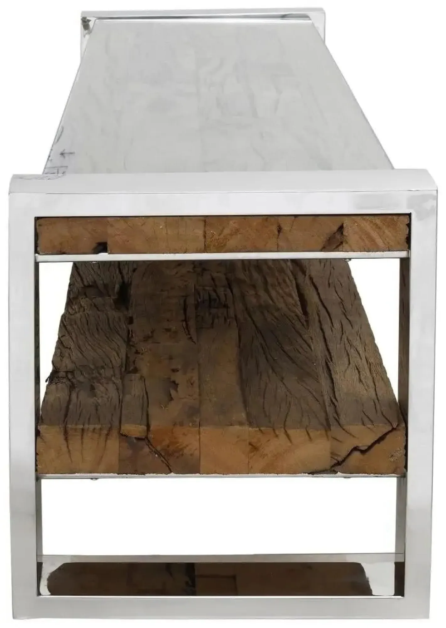 Railway Sleeper 120cm TV Bench with Glass Top - Reclaimed Wood