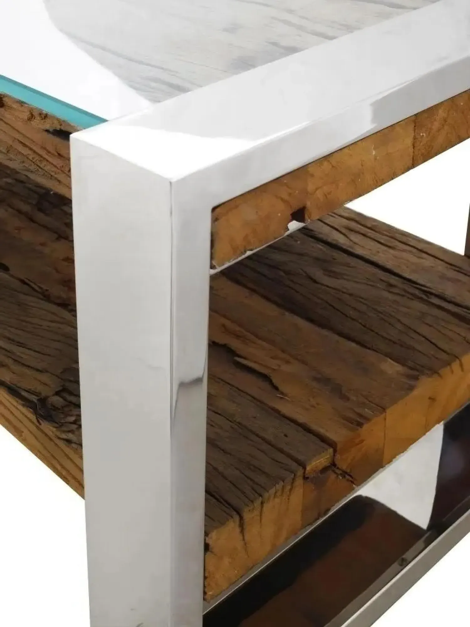 Railway Sleeper 120cm TV Bench with Glass Top - Reclaimed Wood