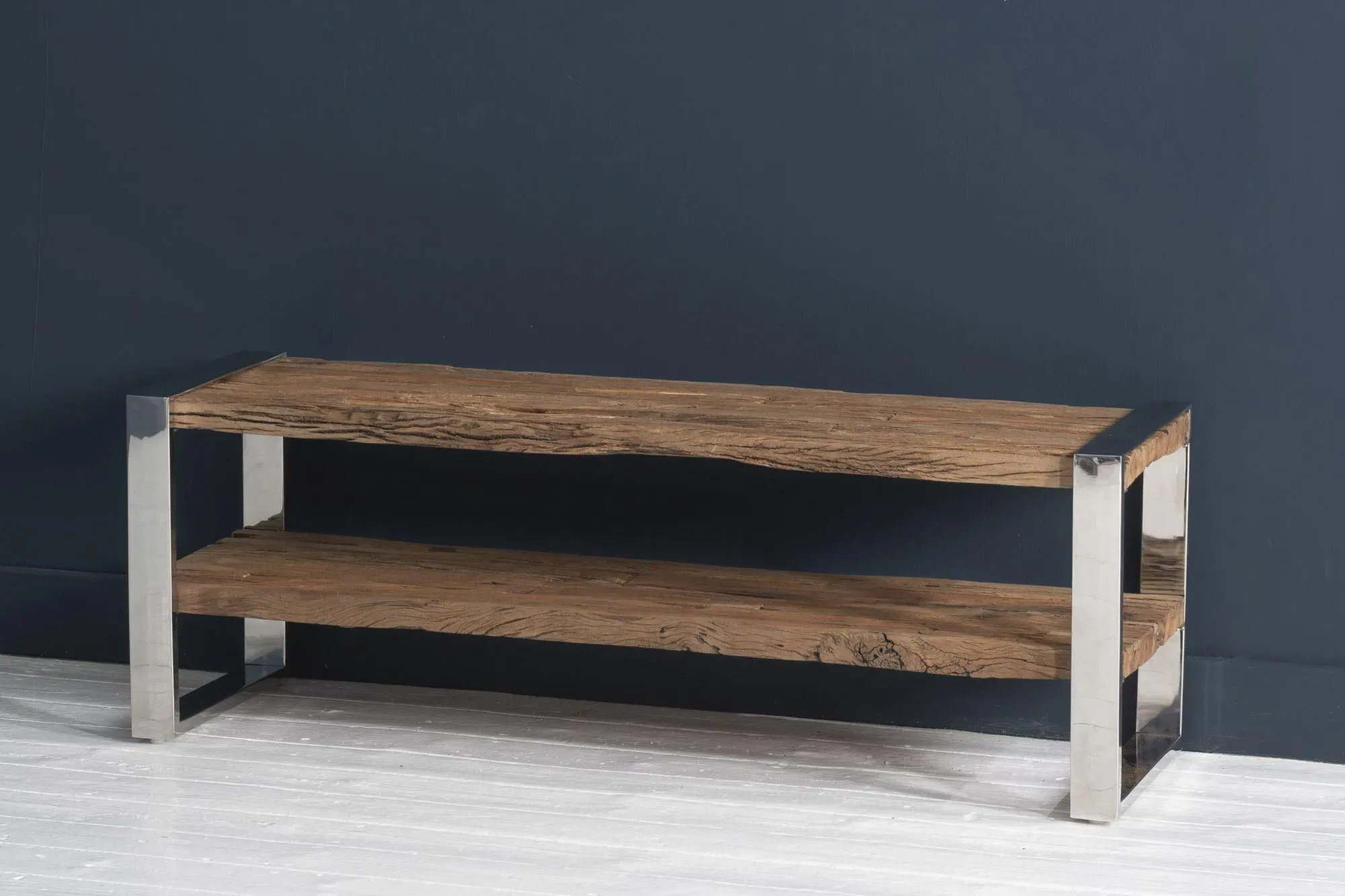 Railway Sleeper 120cm TV Bench with Glass Top - Reclaimed Wood