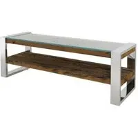 Railway Sleeper 120cm TV Bench with Glass Top - Reclaimed Wood