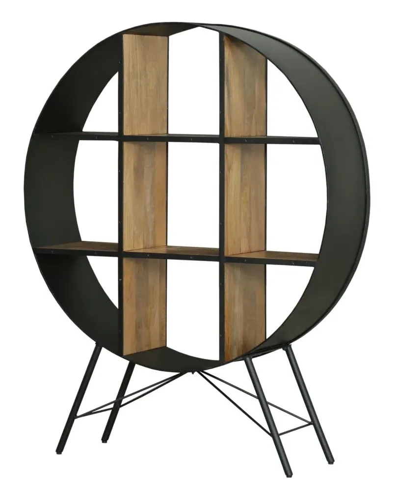Reed Round Bookshelf with 6 Shelves - Black, Metal