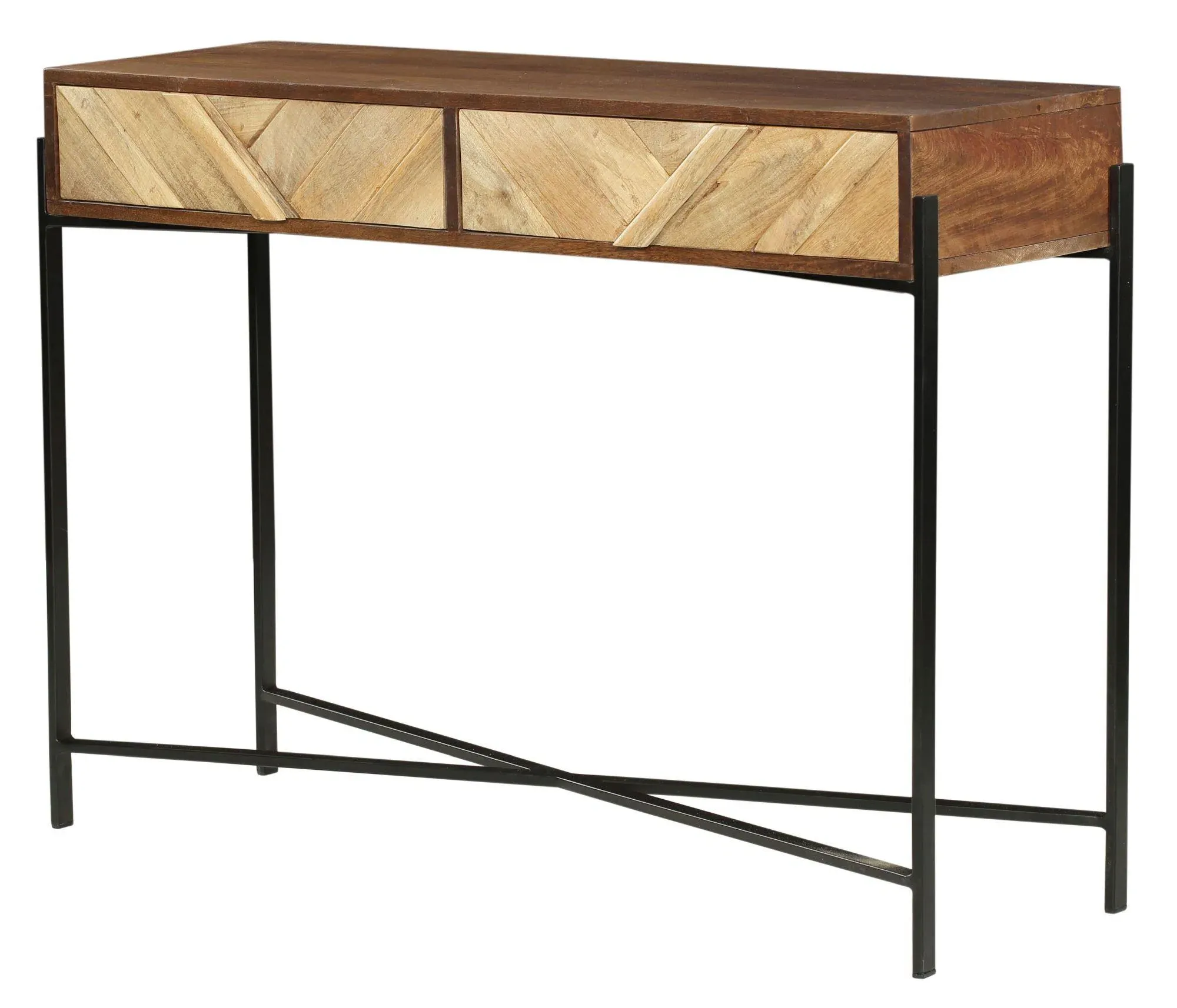 Rennes Chevron Console Table with Storage - Natural, Mango Wood