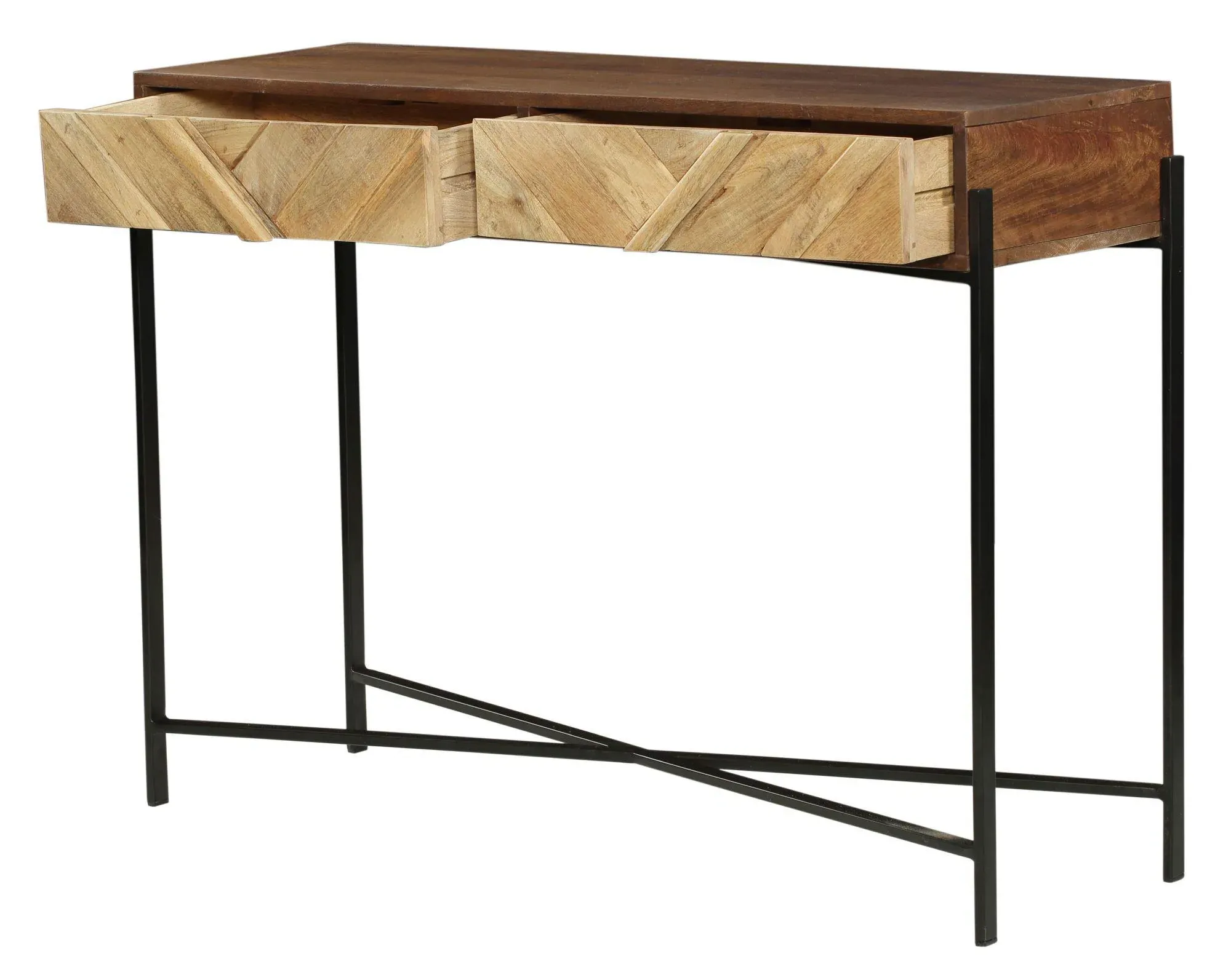 Rennes Chevron Console Table with Storage - Natural, Mango Wood