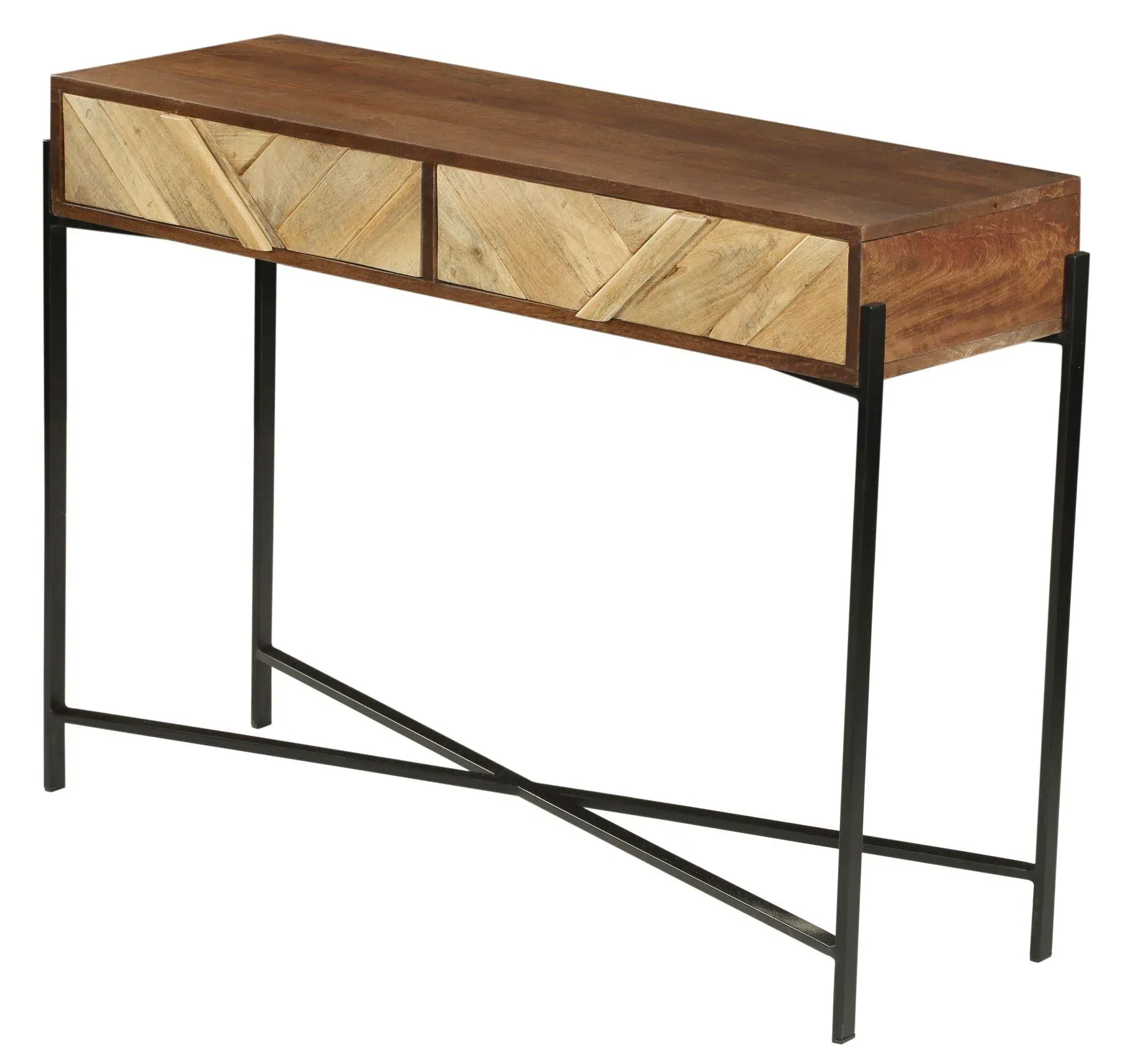 Rennes Chevron Console Table with Storage - Natural, Mango Wood