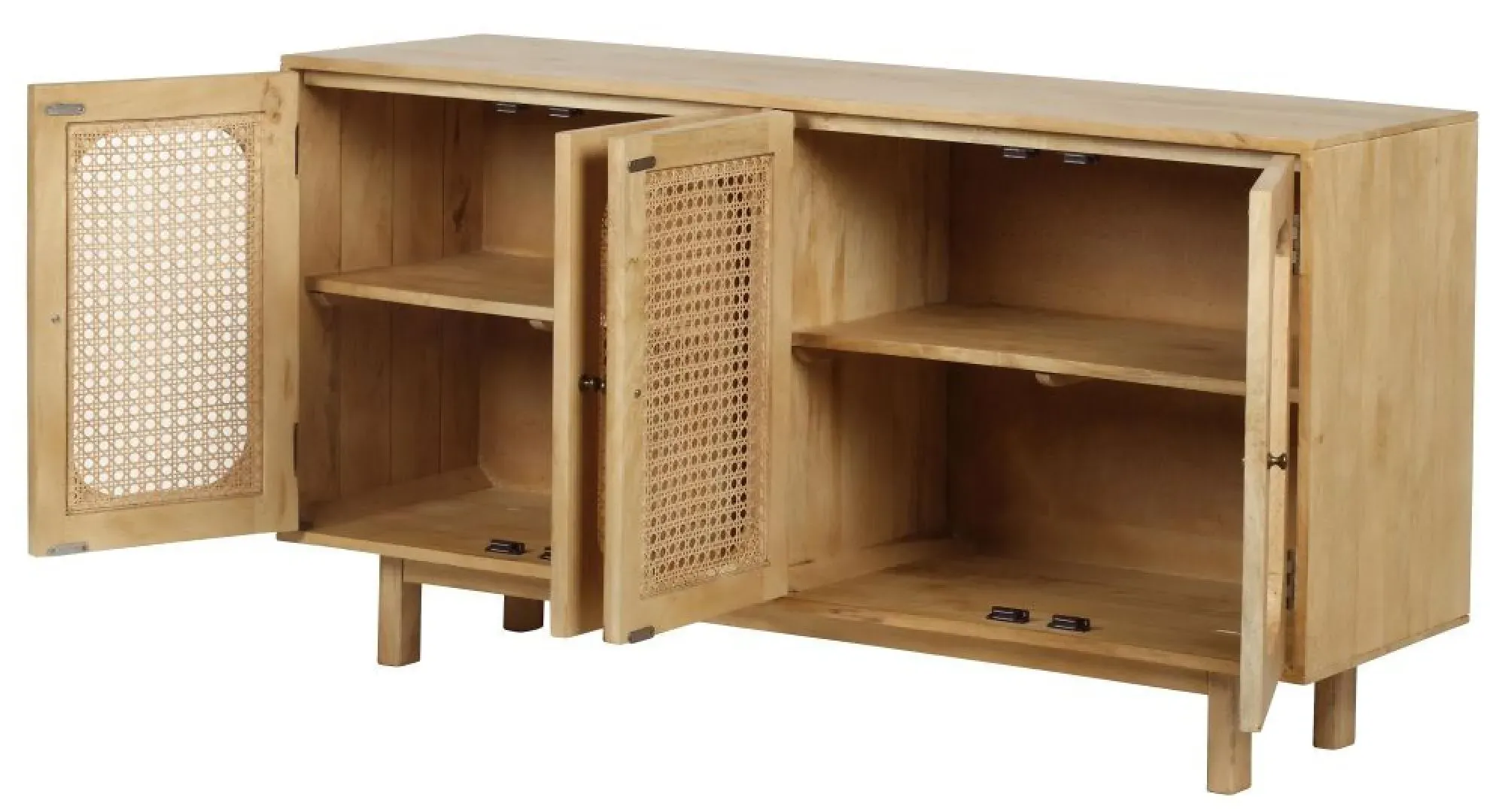 Retro 4-Door Sideboard - Natural, Wood and Rattan