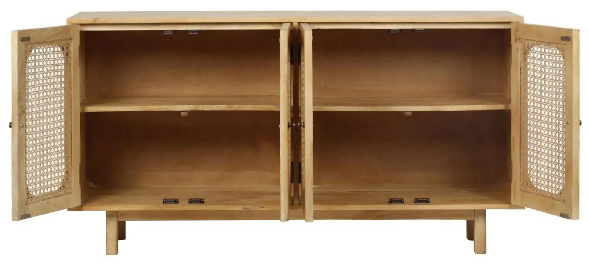 Retro 4-Door Sideboard - Natural, Wood and Rattan