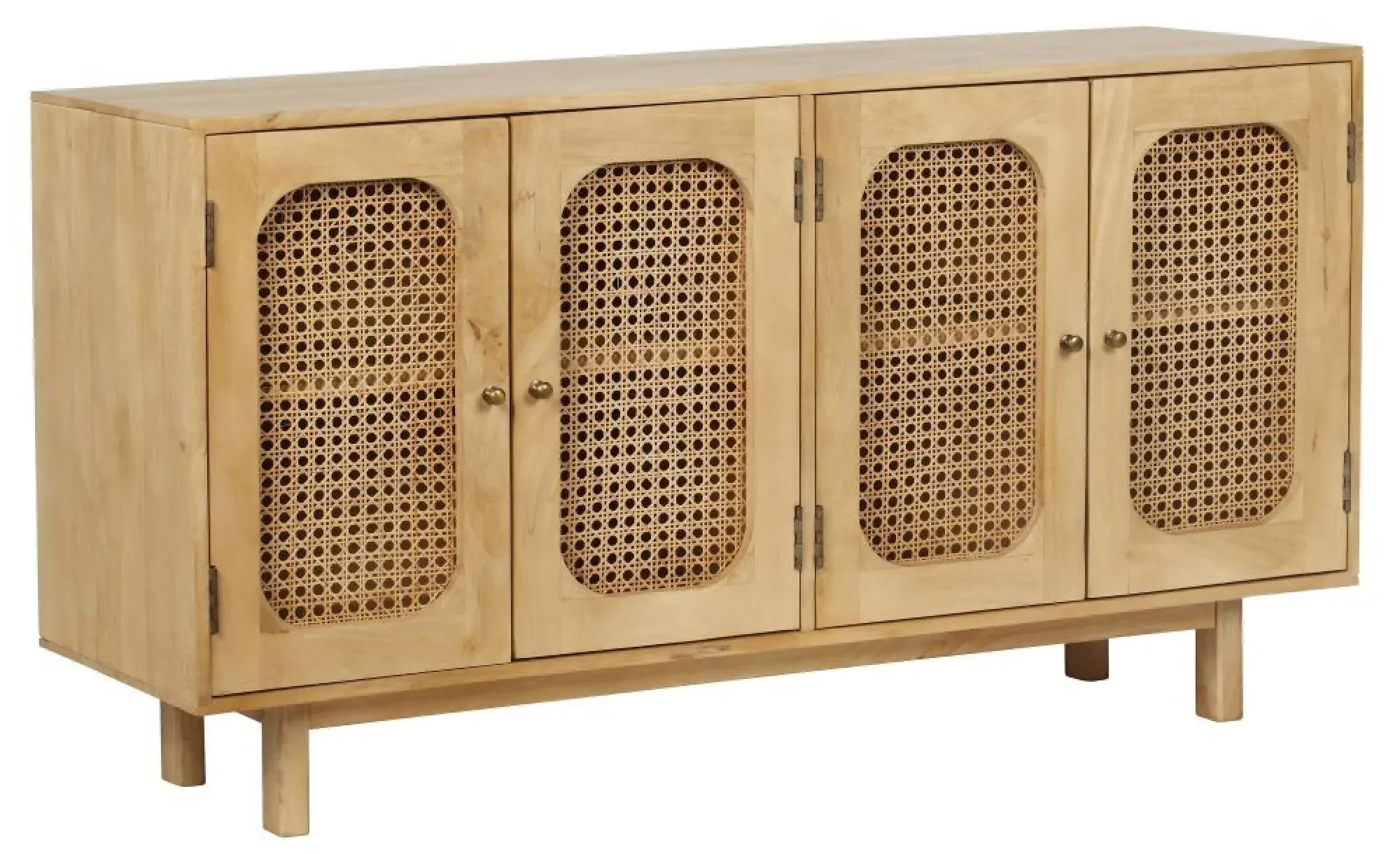 Retro 4-Door Sideboard - Natural, Wood and Rattan