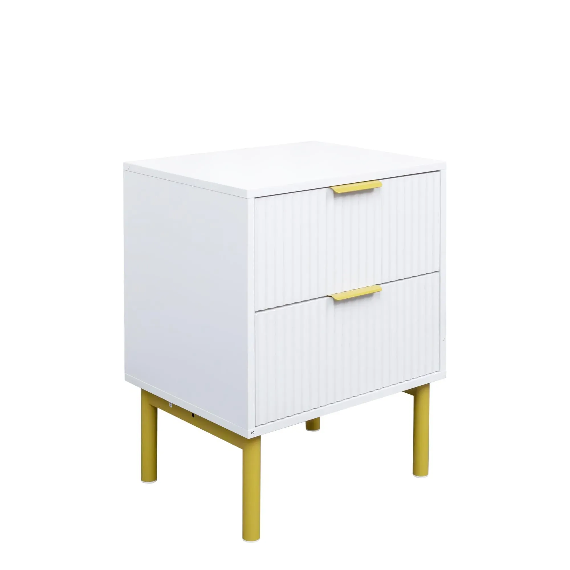 Ridged 2 Drawer Bedside Table - White, Gold