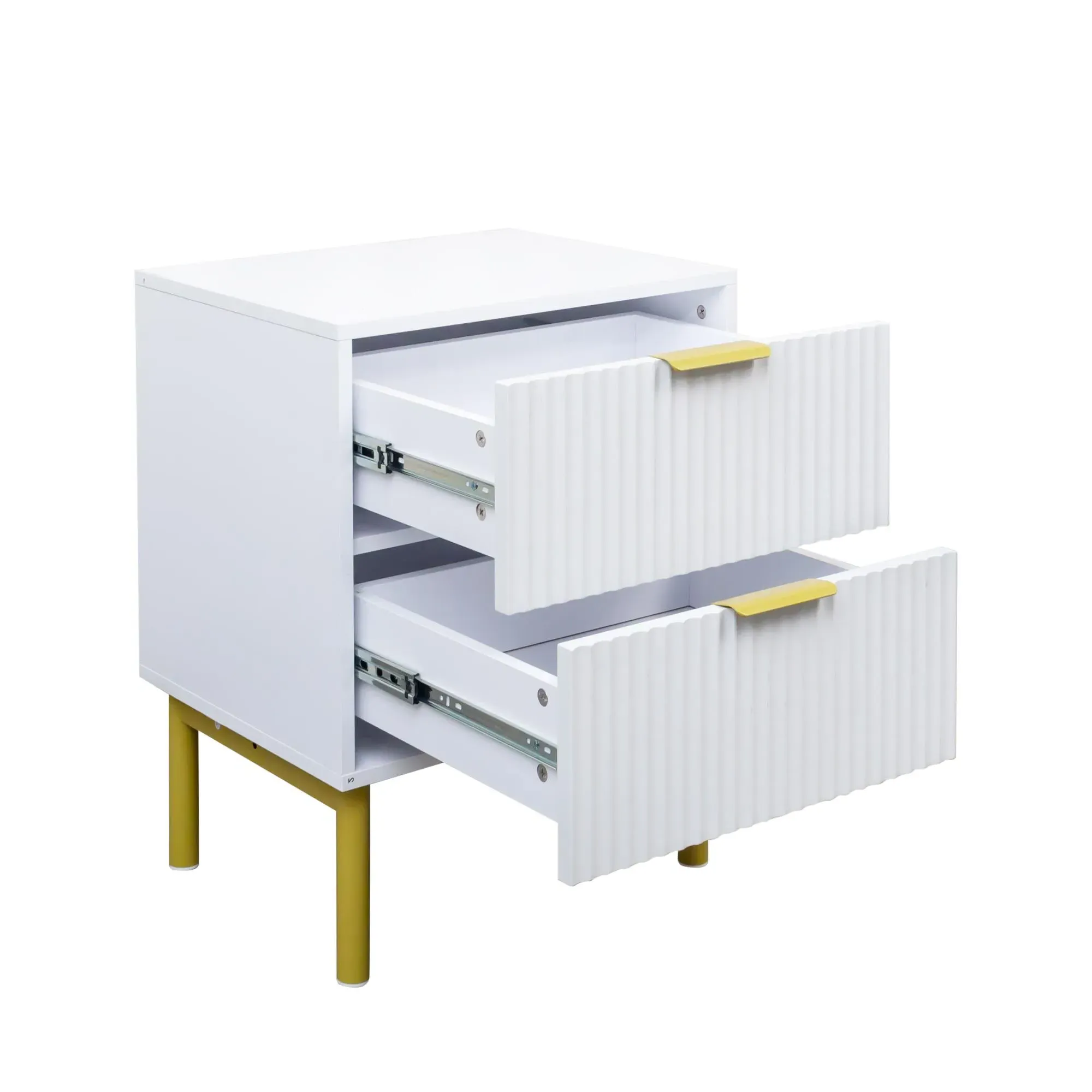 Ridged 2 Drawer Bedside Table - White, Gold
