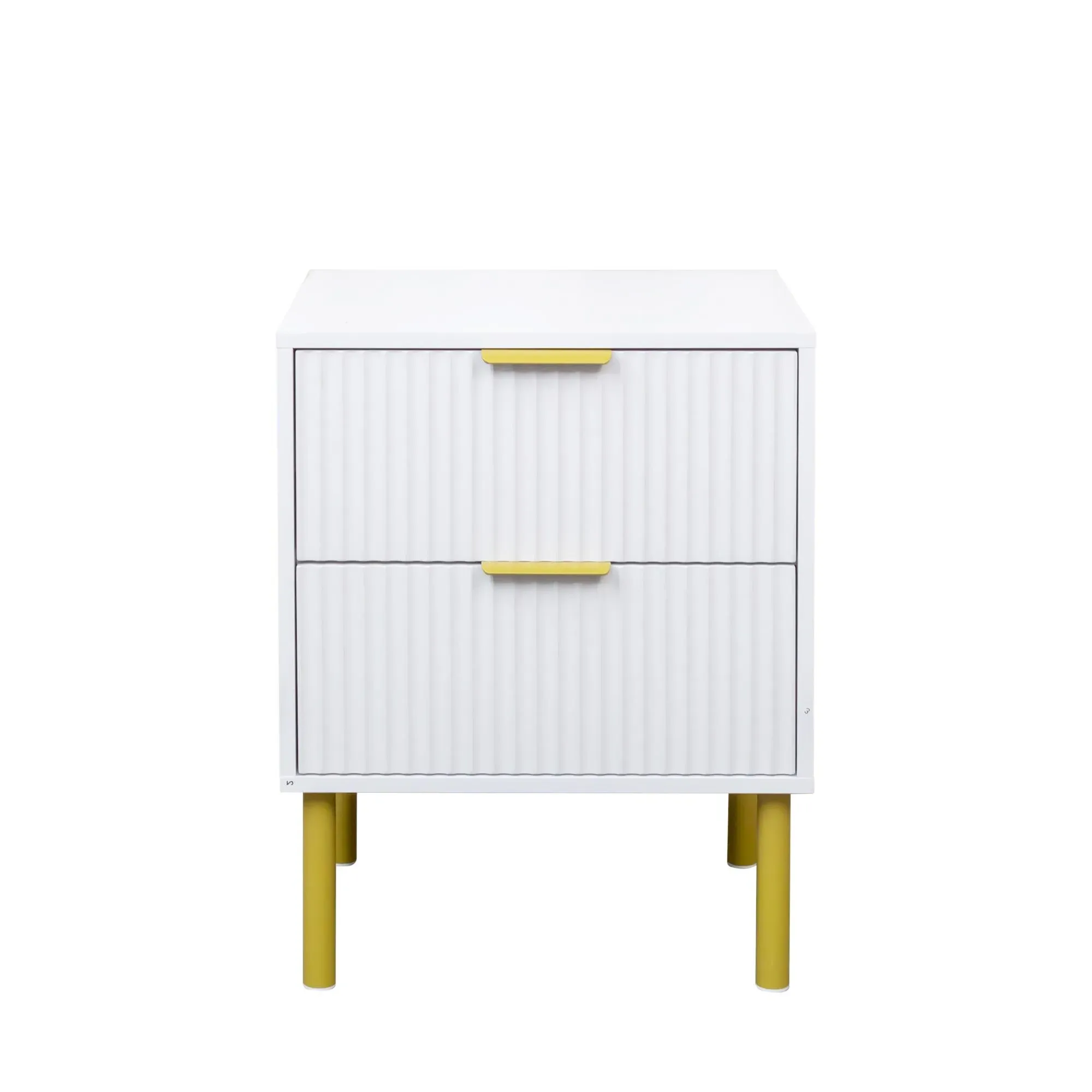 Ridged 2 Drawer Bedside Table - White, Gold