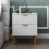 Ridged 2 Drawer Bedside Table - White, Gold