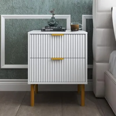 Ridged 2 Drawer Bedside Table - White, Gold image