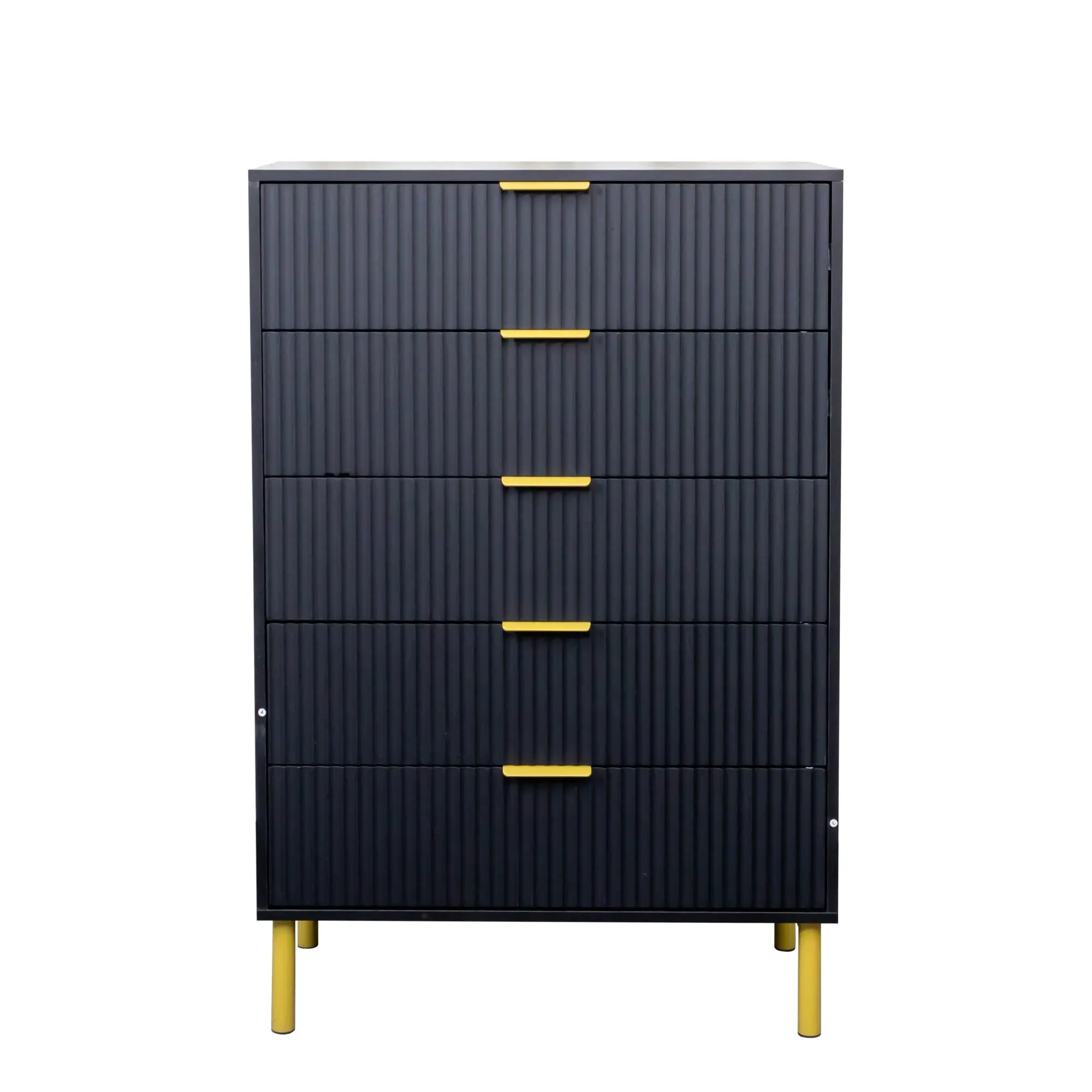Ridged 5 Drawer Chest - Black, MDF