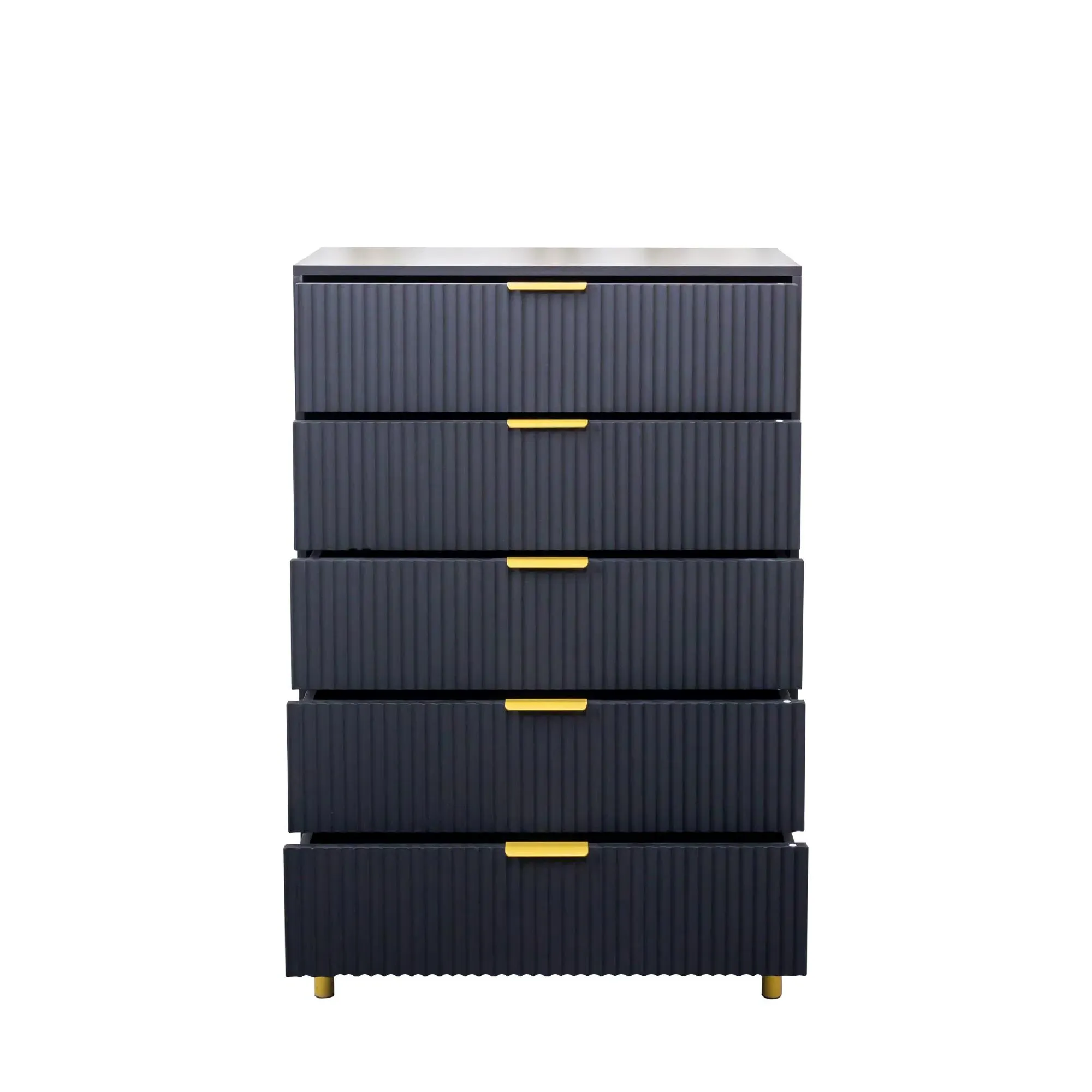Ridged 5 Drawer Chest - Black, MDF