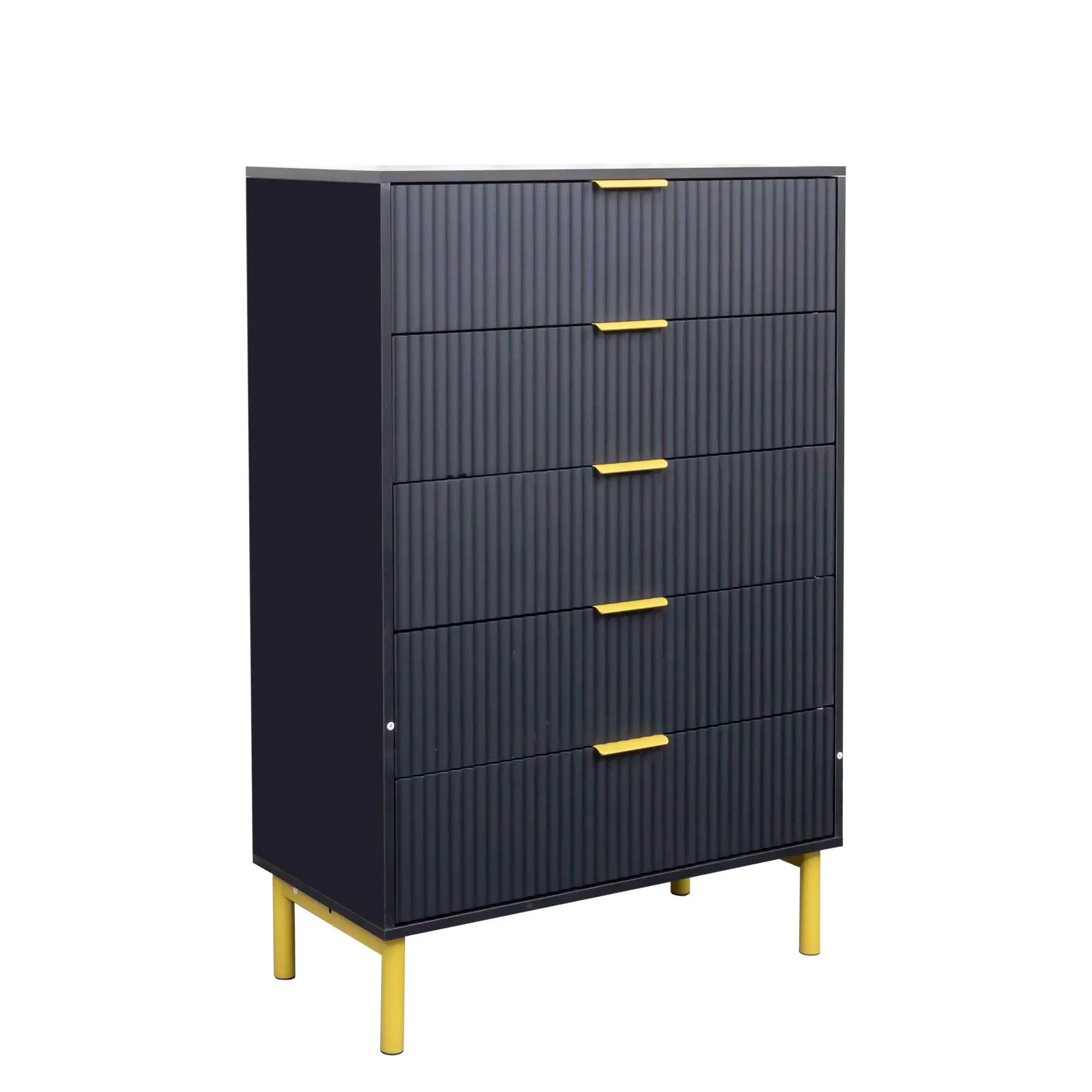 Ridged 5 Drawer Chest - Black, MDF