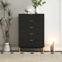 Ridged 5 Drawer Chest - Black, MDF