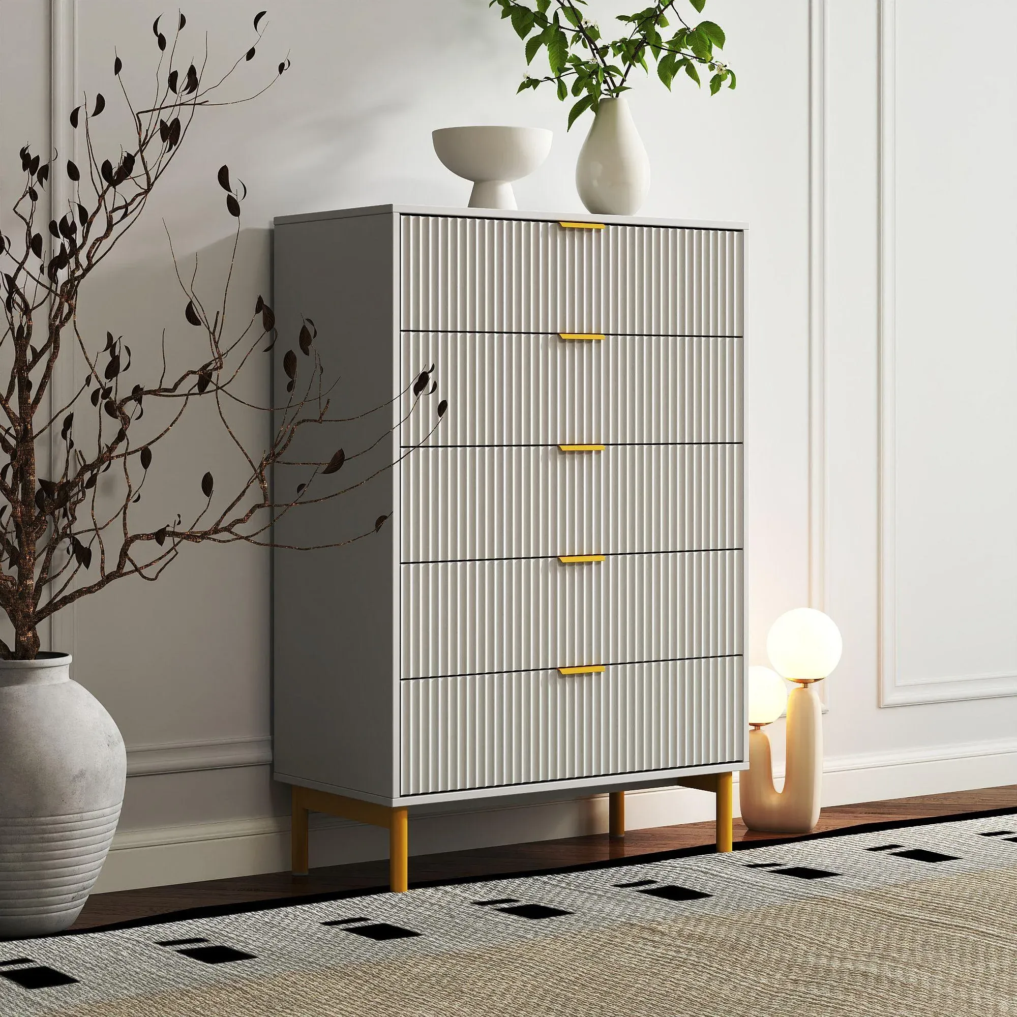 Ridged 5 Drawer Chest - Grey, MDF