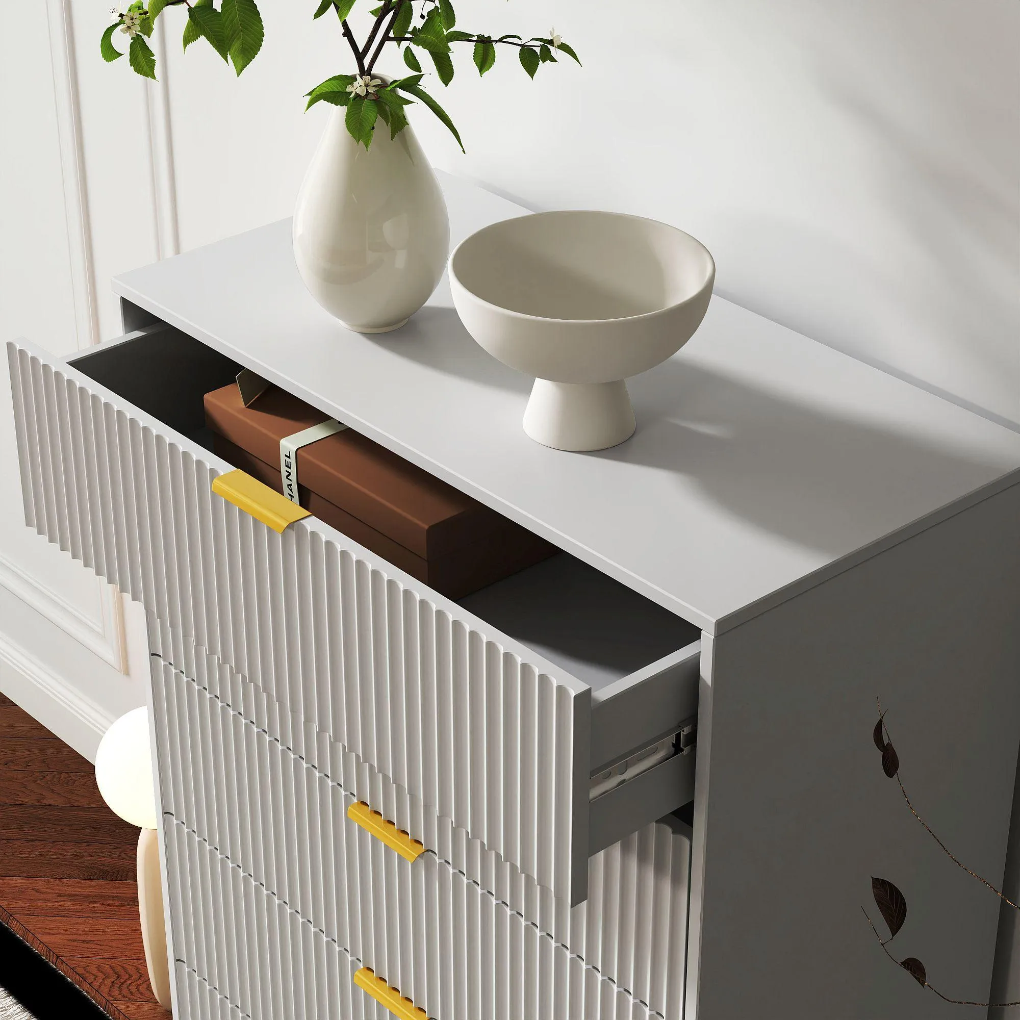 Ridged 5 Drawer Chest - Grey, MDF